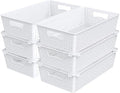 Simple Houseware Stackable Plastic Woven Basket Organizer, 6 Pack, White | 14.5" D x 8.5" W x 3.5" H