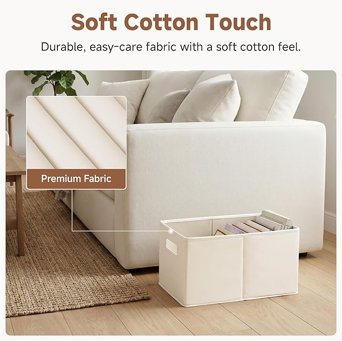 StorageWorks Fabric Storage Bins for Shelves, Closet Organizers and Storage Baskets, Collapsible Storage Bins with Cutout Handles, Medium, 4-Pack, Ivory