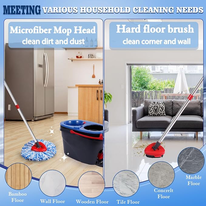 6 Pack Mop Replacement Heads Compatible with Ocedar RinseClean 2-Tank System - Includes 2 Mop Scrub Brush Head, Microfiber Mop Refills, Easy Cleaning Mop Head Replacement