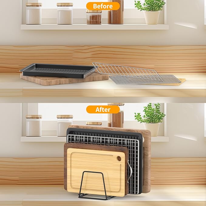 Cutting Board Organizer Kitchen Organizer Rack for Cutting Board, Bakeware, and Cookie Sheet, 5-Slot Heavy-Duty Steel Cookware Holder,Rust-Resistant with Anti-Slip Feet (2, Small)