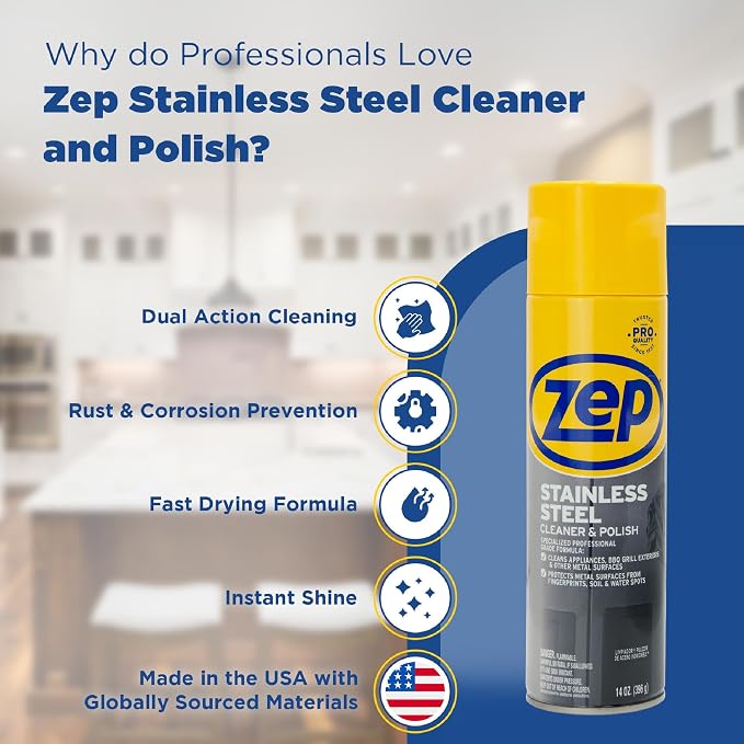 Zep Stainless Steel Cleaner and Polish 14 ounces - ZUSSTL14 - Protects Metal Surfaces from Fingerprints, Soil and Waterspots