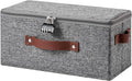 Storage Bins Boxes with Zipper Lid Combination Lock PU Leather Handles Cotton Linen Fabric Lockable Baskets DVD CD Case Foldable Closet Shelf Organizer Container (Gray, 13"x 6"x 6")