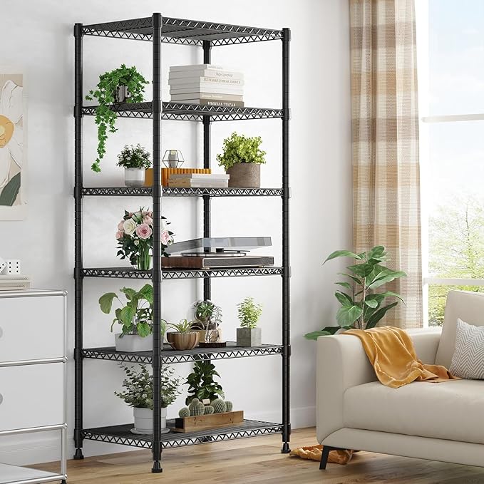 Xcity Storage Shelves, 6 Tier Heavy Duty Metal Shelving Unit, 2400 LBS Adjustable Steel Wire Shelf for Commercial, Pantry, Kitchen, Garage, 14" D x 30" W x 70" H, Black