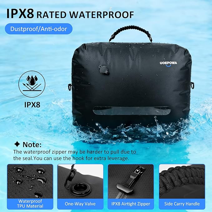 Travel Vacuum Bags with Pump, 33L Vacuum Seal Bags for Clothing, IPX8 Waterproof Vacuum Storage Bags with Handle for Luggage, Backpack, Suitcase, Home & Outdoor 2pack (Black)