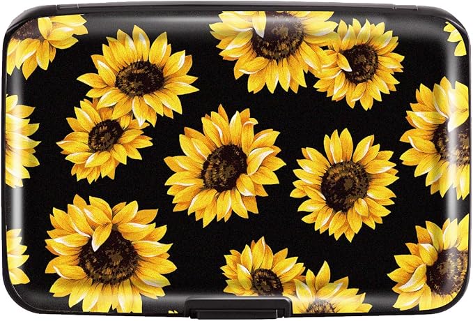 Coco Rossi Credit Card Holder RFID Aluminum Small Mini Wallet Women | Metal Wallet, Business Cards Holder, ID Case, Slim Sleeves, Womens Girls Gift, Carry Proof Wallets for Travel, Sunflower