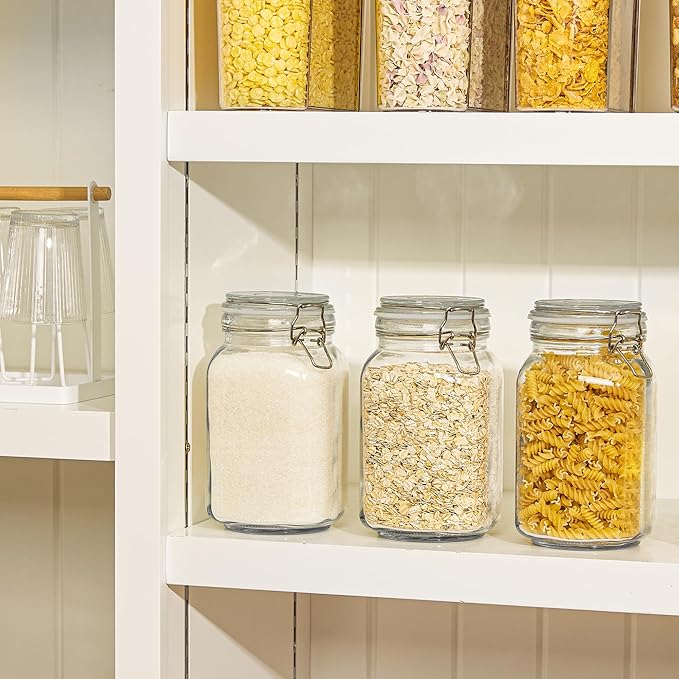 CHEFSTORY 50oz Glass Food Storage Jars with Airtight Clamp Lids, 3 Pack | Food Storage Canister for Kitchen, Pantry Organization, Square Mason Jars for Storing Sugar, Flour, Cereal,Coffee,Cookies