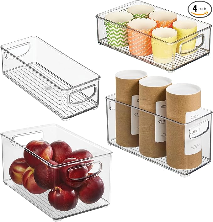 iDesign Stackable Storage Bins, 4 Different Sizes, 4 Pack, Clear | For Kitchen or Pantry, Made in USA