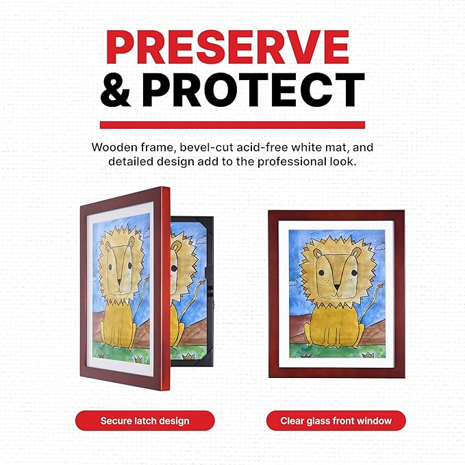 Dynamic Frames Li’l Davinci Front-Open 2-Pack Kids Art Frames, Wooden Frames for 9x12 Artwork, Prints & Certificates, Store up to 50 per Frame, 11.75 x 14.75 Outer Dimensions, Cherry