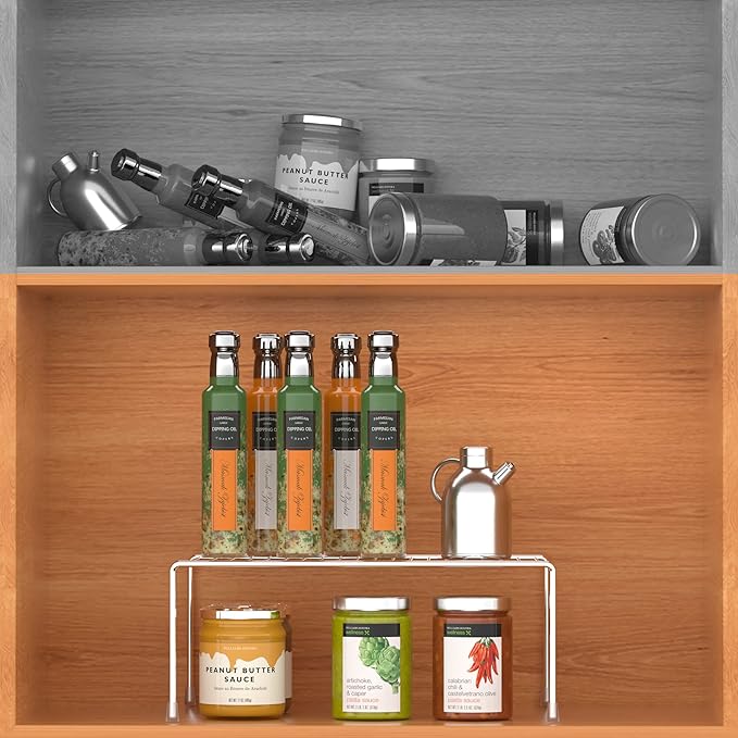 iPEGTOP Set of 6 Kitchen Cabinet Shelf Organizer, Medium (13 x 9.4 Inch) Bathroom Cabinet Organization Wire Shelf Rack, Rustproof Storage Space Saver Shelves for Countertops Pantries Utensils -Chrome