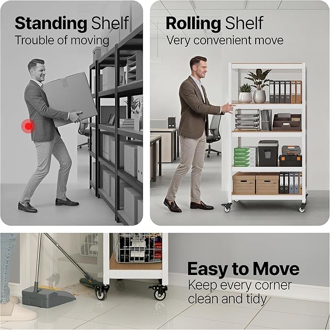 HOMEDANT 5-Tier Rolling Shelving Unit with Lockable Wheels Multipurpose Storage Cart with Pegboards for Kitchen Laundry Pantry 24" W 1Pack