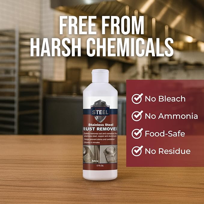 CLEAN MY STEEL Stainless Steel Rust Remover – Food Area Safe Cleaner, (1 Liter)
