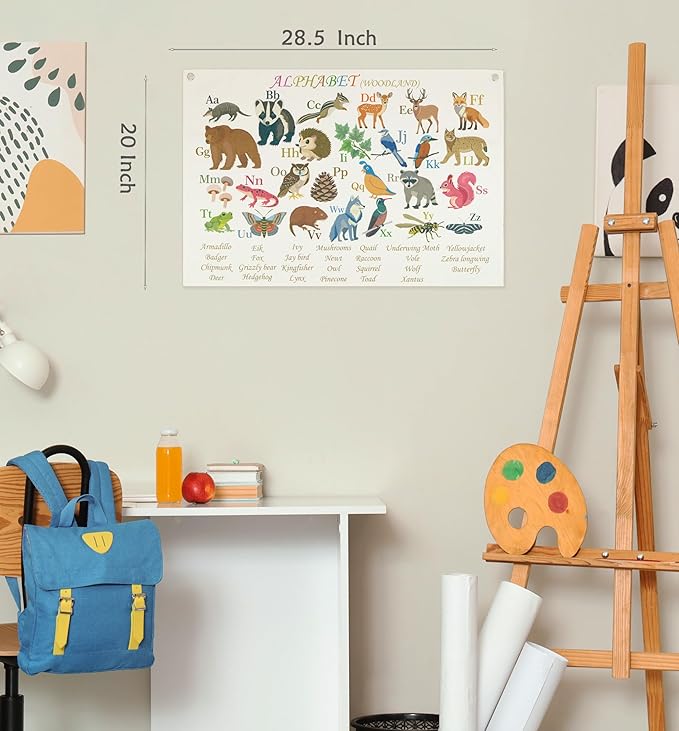 Classroom Wall Flag Decor-Teacher Gift-Inspirational Back to School Wall Banner Decor-Woodland Alphabet-Hanging Rectangular Canvas Banner for Classroom Teacher Office Reading Corner