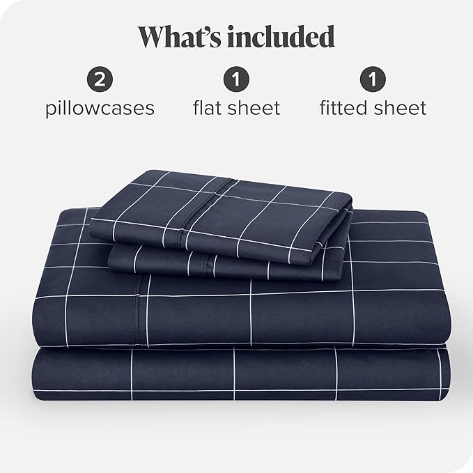 Bare Home California King Sheet Set - Luxury 1800 Ultra- Soft Double Brushed Microfiber - Deep Pockets - Easy Fit - 4 Piece Bedding Sheet Set (California King, Grid - Midnight/White)