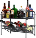 HengLiSam Spice Rack Organizer for Countertop, Heavy Duty Full Solid Metal Kitchen Shelves, 2 Tier Liquor Shelves Freestanding Holder Storage for Kitchen Cabinet Pantry Bottle Rack for Bathroom, Black