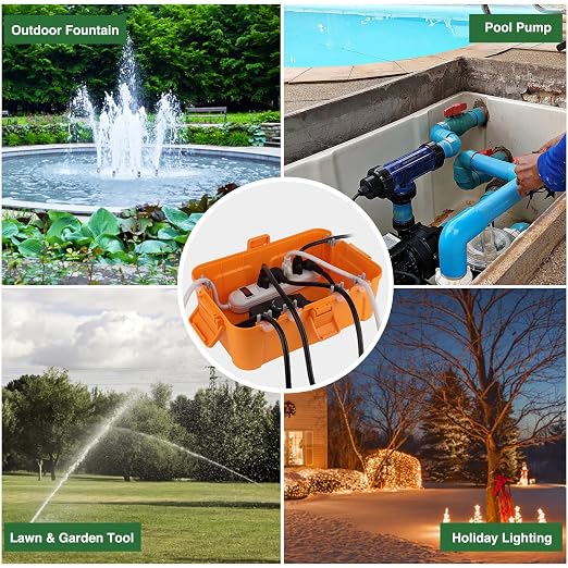 Flemoon Outdoor Electrical Box with Transparent Lid, IP54 Waterproof Box with Clear Cover for Photocell Light Sensor Timer, Power Strip, Outlet, Plug, Socket, Orange