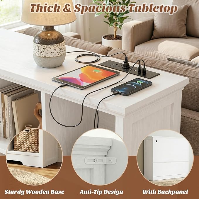 Aheaplus Wooden 12-Cube Storage Organizer with Charging Ports, Modern Cube Bookcase with Base, 4-Tier Floor Standing Open Cubbies Bookshelf, Cubicle Display Shelf for Home and Office, White