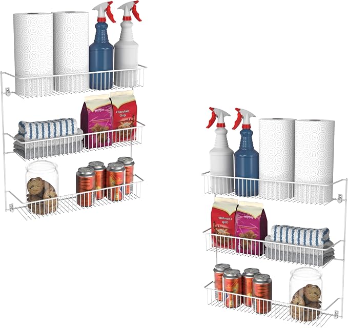 ClosetMaid 3-Tier Wall Rack Ideal for Spices, Pantry, Laundry Room Storage and More, 20" H x 19" W x 6" D, White, 2-Pack