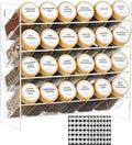 4-Tier Acrylic Spice Rack Organizer with 24 Glass Spice Jars and Wooden Lids, Clear Spice Shelf for Cabinet, Countertop, Pantry, Easy Assembly Seasoning Holder, Compact 11.6" W x 11.4" H
