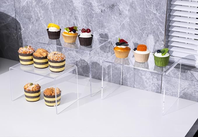 CLAY TONI 1-PC Large Clear 5mm Thick Acrylic Display Risers, 10.5x7x7 Inch | For Kitchen Organizer and Storage,Display Food, Pantry Cabinet Shelf, Retail Display