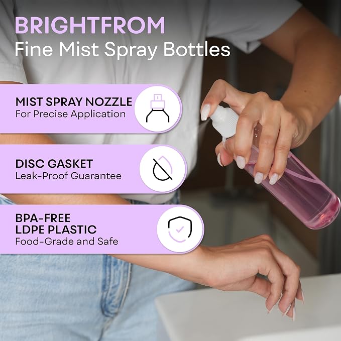 BRIGHTFROM Fine Mist Spray Bottles 8 oz, Empty Refillable Containers - Essential Oils, Disinfectant Spray, Water - Pack of 3