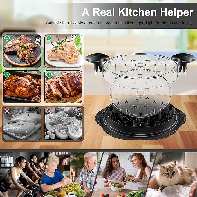 Chicken Shredder with Removable Plate - Manual Meat Shredder Tool with Transparent Lid & Cleaning Brush, Dishwasher Safe Kitchen Gadget for Shredding Chicken, Pork, Beef, Pulled Pork(Black)