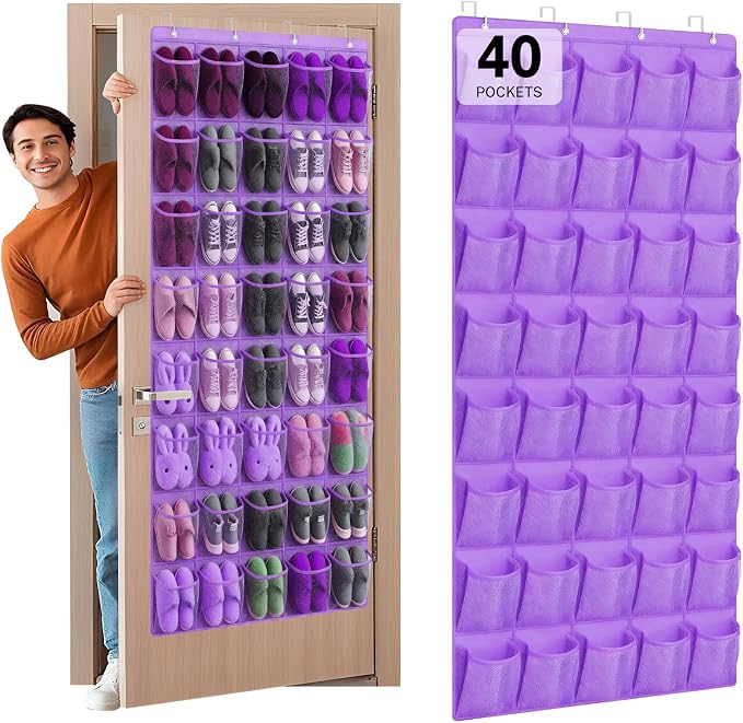 40-Pocket Over the Door Shoe Organizer - Large Mesh Pocket Hanging Shoe Organizer,Behind the Door Shoes Storage Holder Hanger