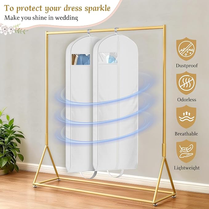 KEETDY Wedding Dress Garment Bag for Travel with 4" Gusseted Long Hanging Dress Bags for Gowns for Women Garment Cover Clothes Storage for Closet (white, 72 inch)