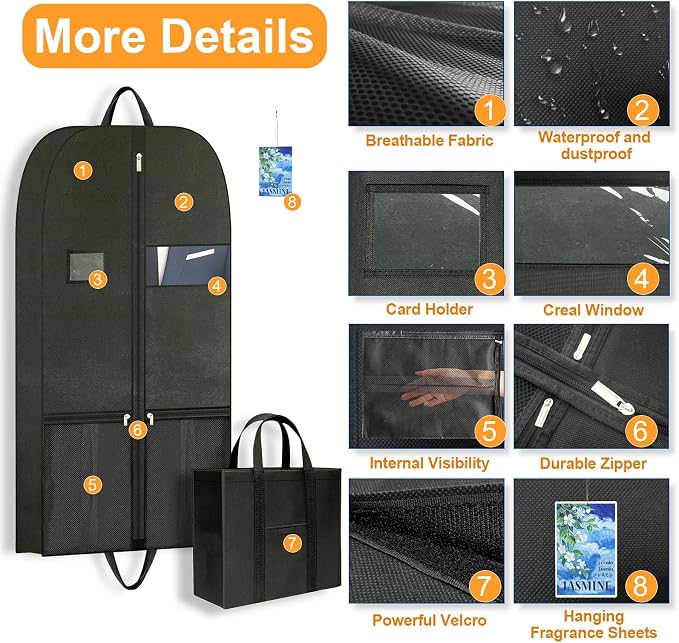 Travel Garment Suit Bag for Hanging Clothes 43", Suit bags for Closet Storage with Pockets Gusseted Garment bag for Men Suits Shirts Tuxedos Dresses Coats, Suit Cover Bags With Handles and Zipper