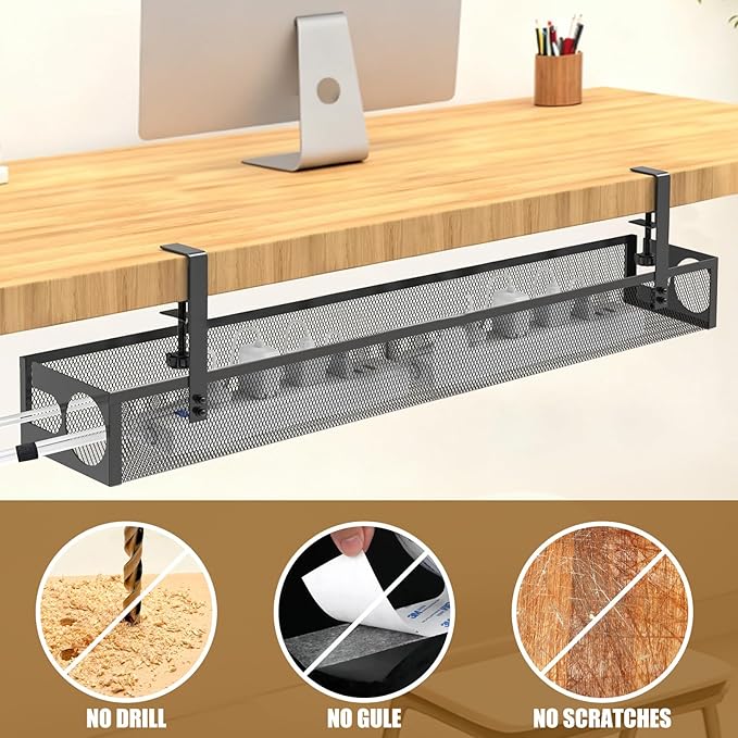 Under Desk Cable Management 26 inches Metal Cord Organizer No Drill Wire Management and Cord Organizer for Home Office Standing Desk