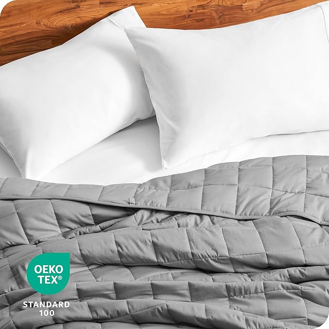 Bare Home Weighted Blanket for Adults 30lb (87" x 80") - All-Natural 100% Cotton - Premium Heavy Blanket Nontoxic Glass Beads (Light Grey, 87"x80")