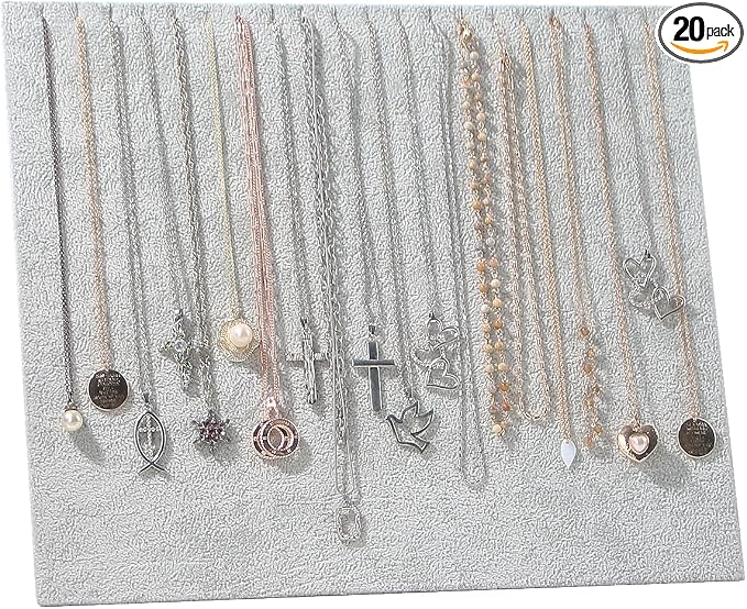 20 Slots Big Necklace Display Board for Selling, Velvet Necklace Jewelry Organizer Stand for Shop Store, Necklace Hanger Holder Rack for Show (1pc Grey)