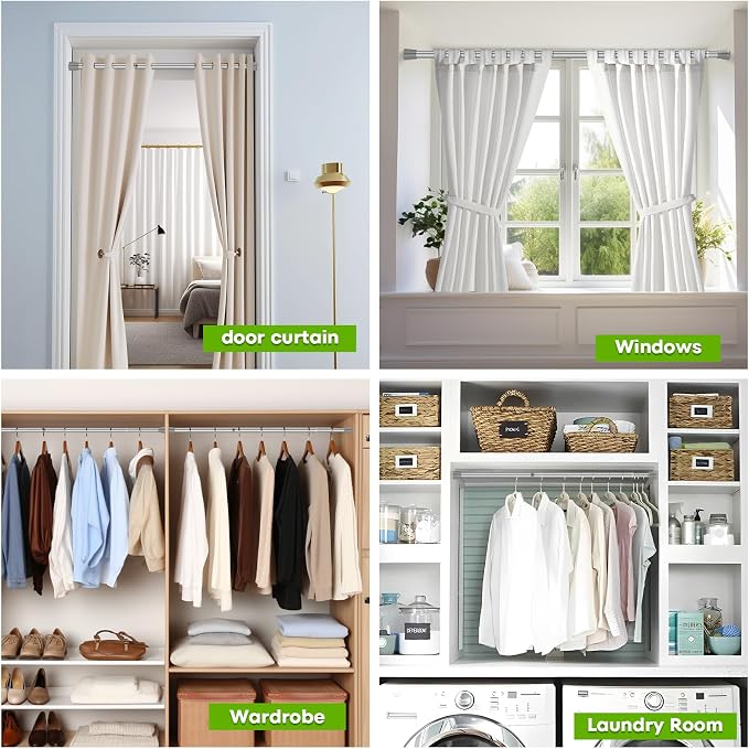 Tension Curtain Rod Silver Tension Rods 28 to 48 Inch Curtain Rods No Drilling White Spring Adjustable Rod Expandable Pressure Tension Rods for Windows Closet