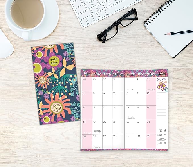 2026 Pocket Planner: 2-Year-Plus Monthly Pocket Calendar Book (24-Month): January 2026 - December 2027, Purse Size 6.5" x 3.5", Flower Fancy