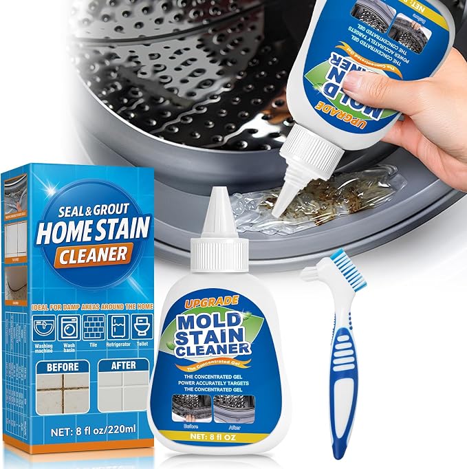 Mold Stain Cleaner Gel, 8 Fl oz Washing Machine Cleaner for Pools, Toilets, Doors and Windows, All-Purpose Household Remover Gel for Washing Machine Seal, Bathroom Grout, Shower Caulk, Tile, Sink