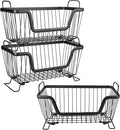LOTTS Stackable Wire Basket, Metal Pantry Basket, Storage Organizer Bin with Handles, Fruit Basket for Kitchen Cabinets, Pantry, Closets, Bedrooms, Bathrooms (12.66.57.6") - 3 Pack