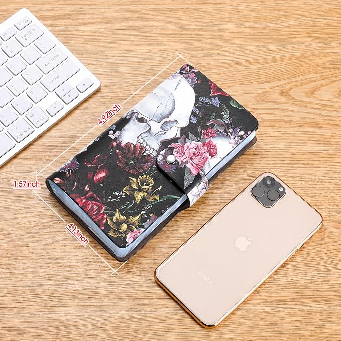 RFID Credit Card Holder, Leather Business Card Organizer with 96 Card Slots, Credit Card Case for Managing Your Different Cards and Important Documents to Prevent Loss or Damage (Skeleton Flower)