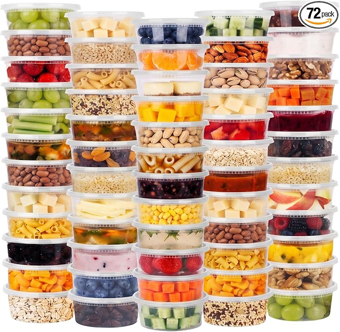 NESCCI 72 Sets (144-Piece) Deli Containers with Lids,8oz X 72 Set Each, Leak-Proof & BPA Free Airtight Takeout Plastic Food Storage Containers for Soup, Meal Prep, Microwave/Freezer Safe
