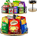 2 Tier Lazy Susan Snack Organizer, Adjustable Height, Black | 12 Inch, Wood Rotating Spice Rack, For Kitchen Countertop Pantry Cupboard Bathroom, Coffee Bar Home Storage