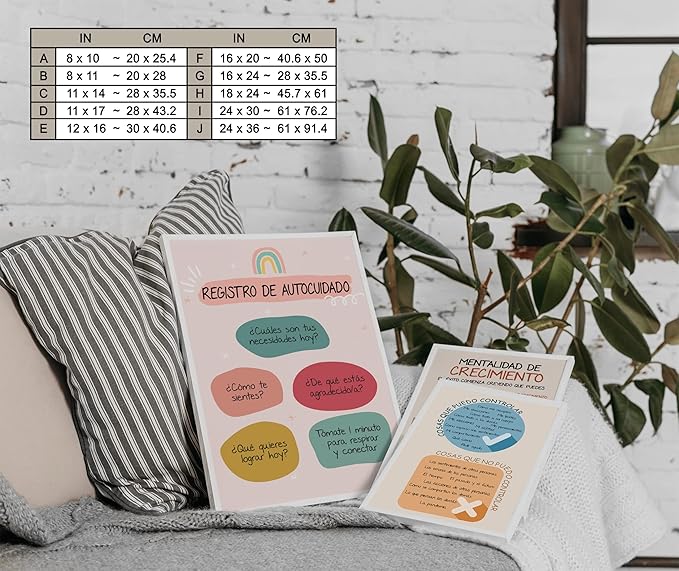 LOLUIS Mental Health Poster, La Salud Mental Spanish Learning Tools Educational Supplies Art Print (Autocuidado, Custom Frame Type)