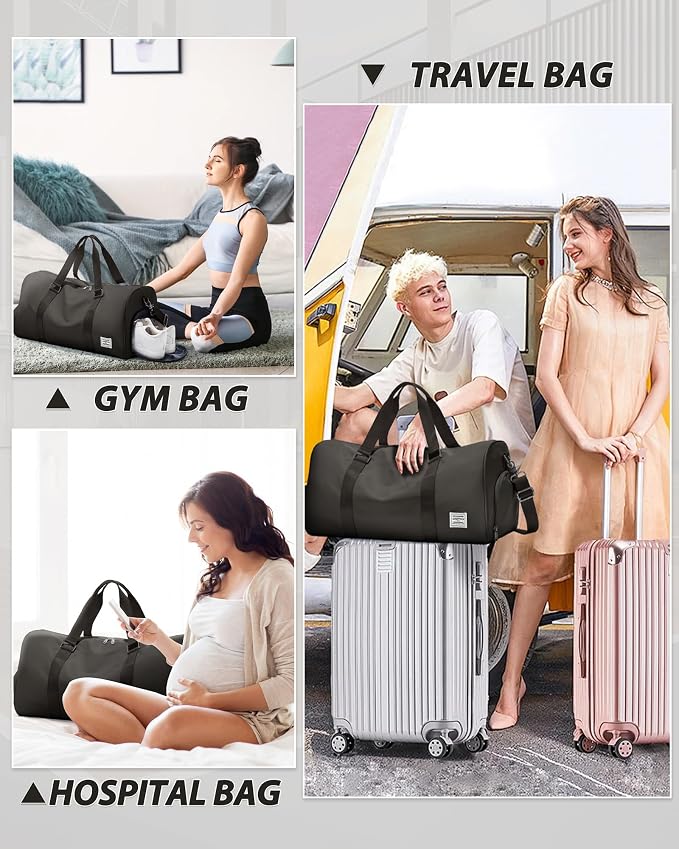 Travel Duffle Bag,Weekender Overnight Bags for Women with Shoes Compartment,Tote Gym Bag Personal Item Carry On Bag for Travel Business Trips Sport Hospital Dance Coffee Brown