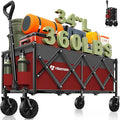 Hikemoon 34'' Extra Long Collapsible Wagons Carts Foldable, 360LBS Heavy Duty Folding Beach Wagon with Wheels, Portable Utility Outdoor Cart for Grocery, Garden, Sports, Camping, Red & Grey