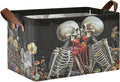 Black Skeleton Gothic Storage Bins for Shelves with Labels&Handles Halloween Organizer Bin Foldable Rectangle Storage Basket Black Goth Skull Boxes for Closet, Bathroom, Home, Living Room, Laundry