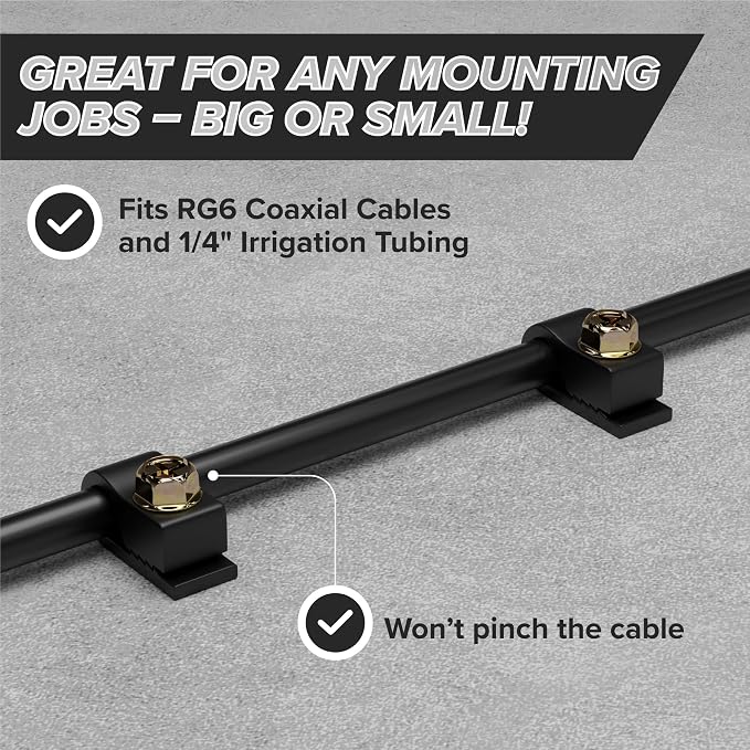 THE CIMPLE CO Single Cable Clips with Screws - 1/4 Inch Coaxial Cable Clamps Outdoor - Exterior Cord Management for Coax, CAT Ethernet, Electrical Wire - Screw Clamps for Wires - 10 PCS, Black