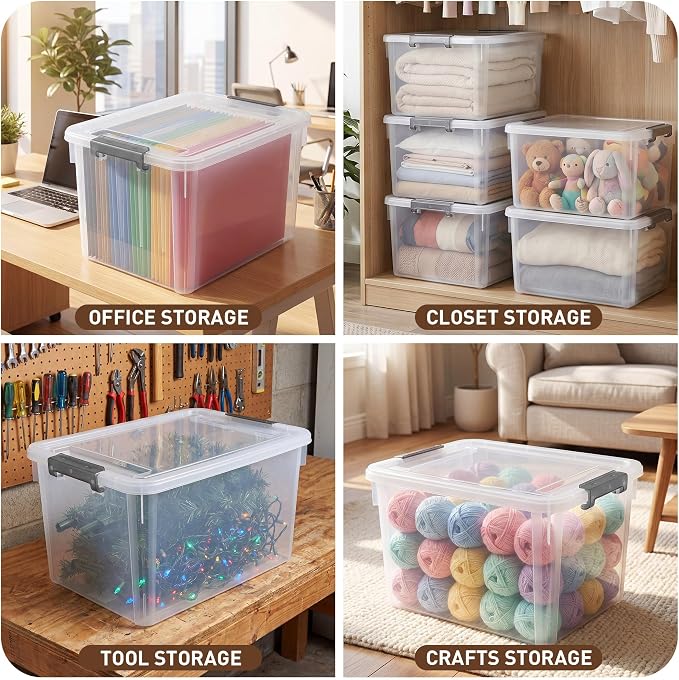 Citylife 32 QT Plastic Storage Bins with Latching Lids Stackable Storage Containers for Organizing Large Clear Storage Box for Garage, Closet, Classroom, Kitchen, 2 Packs