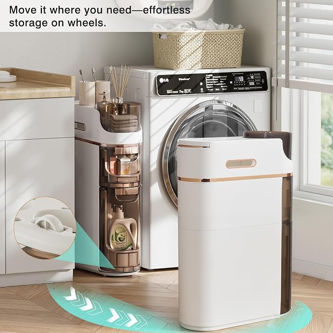 VECELO 2-Tier Slim Bathroom Storage Cabinet with Wheels, Skinny Bathroom Storage Cabinet with Drawers, Toilet Paper Holder, Movable Narrow Floor Cabinet for Small Space, Bathroom