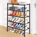 Smiry Bamboo Shoe Rack, 5 Tier Free Standing Wooden Shoe Organizer, Stackable Wood Shoe Storage Shelf for Closet, Entryway, 12 Vertical Slats, 2+2+1 Stack Standard Legs, 26.8"x11"x32.5", Brown