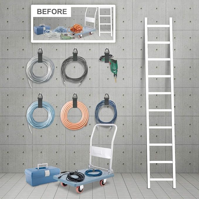 ZTSXLLIM Extension Cord Holder Organizer, Garage Organization and Storage | 4 Pack,16-Inch Extension Cord Wrap Strap, Extension Cord Hanger with Carabiner, Holds Up to 50 lbs, electrical cord organizer