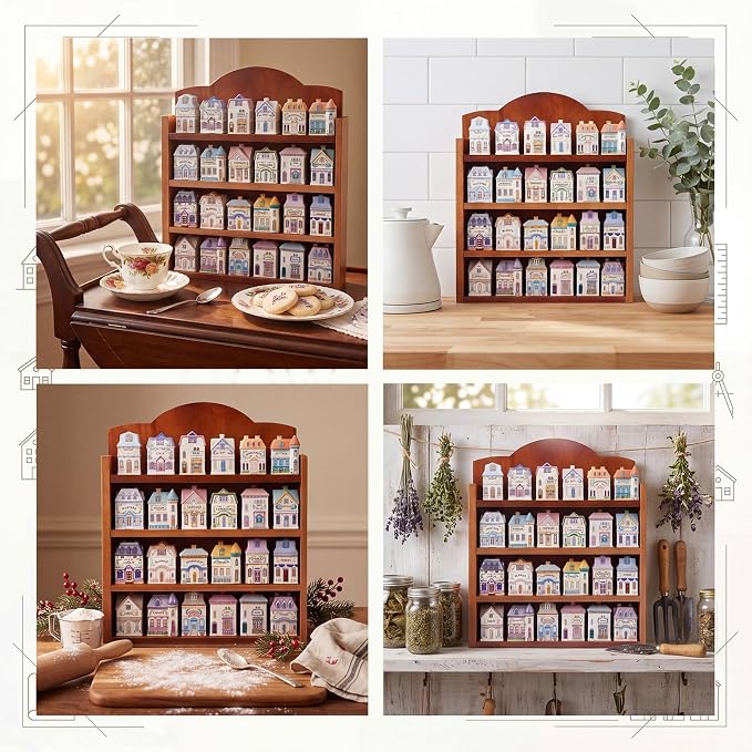 Chunful Vintage Spice Jar Wooden Rack Wood Color Natural Spice Shelf for 24 Jars, Village Style Wall Mounting Kitchen Storage Decorative Hanging Display Rack, Shelf Only(17 x 14.5 Inches)