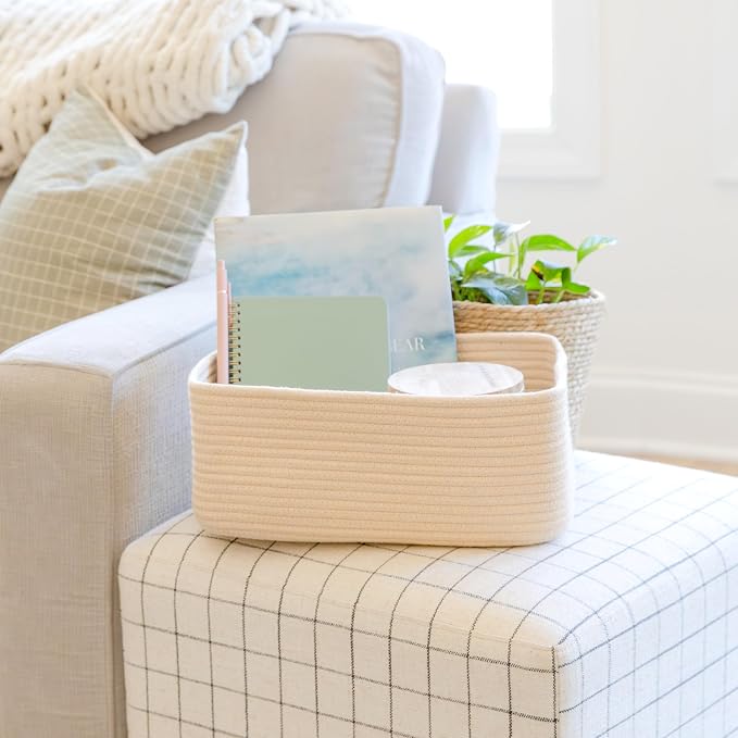 NaturalCozy 13.5”x8.5”x5.5” Storage Baskets for Shelves 3 Pack | Cotton Rope Woven Small Baskets for Organizing | Small Storage Bins for Nursery, Bathroom, Closet, Cube Shelf, Decorative, Gift