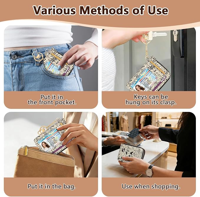 GIANCOMICS Slim Wallet Credit Card Holder Women, Goth Crow Rfid Blocking Small Card Case, Keychain Thin Pocket Curved Zipper Wallet, Travel Card Holder PU Leather ID Window, Ladies Female Gifts